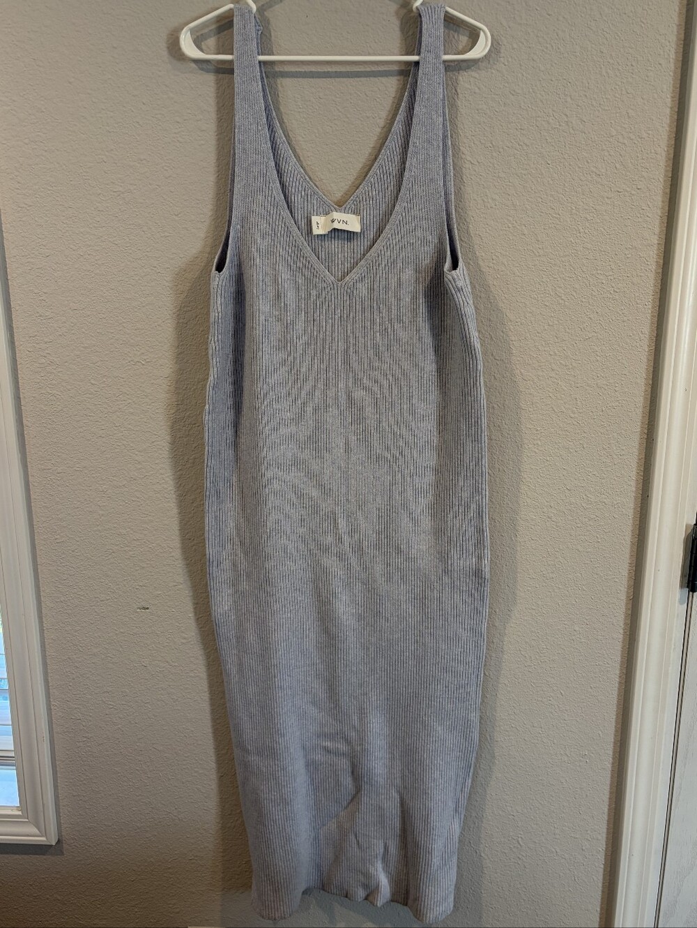 WVN Woven For You Womens Pale Blue Ribbed Organic Cotton Wool Midi Dress‎ SZ LG
